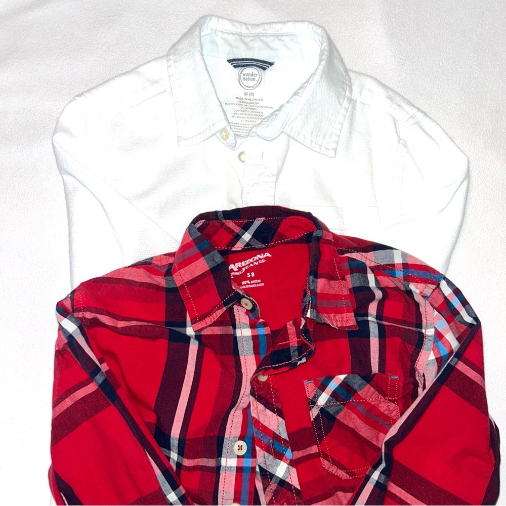 Bundle of two Arizona Jean Company Red Plaid Shirt and a White long sleeve shirt